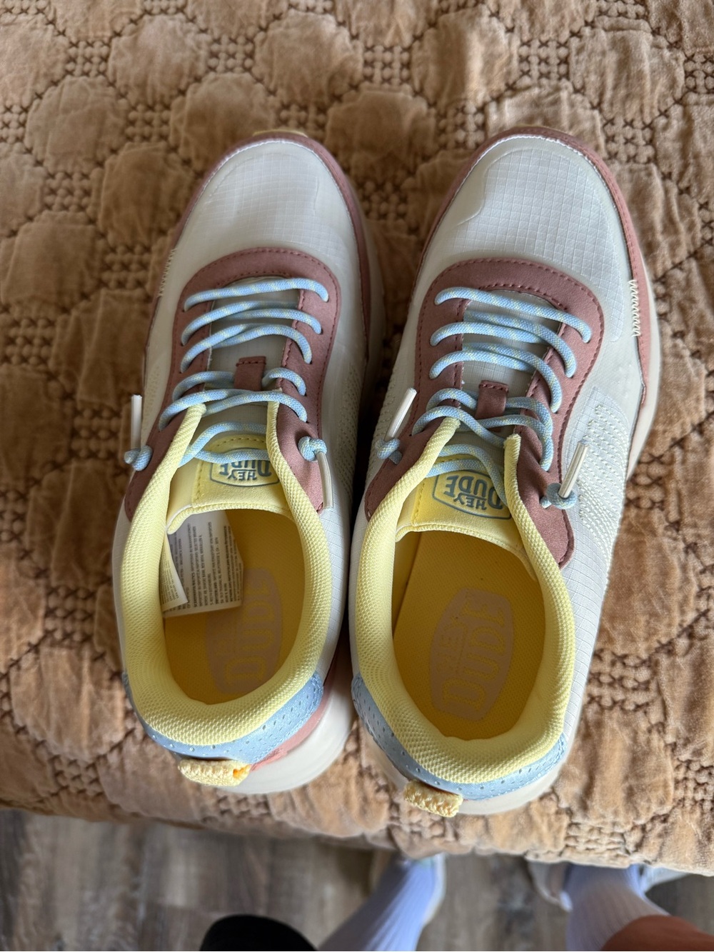 Hey Dude Women's Sneakers in White, Pink & Yellow
